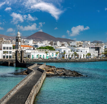 The charming old town of Arrecife viewed from the sea, Lanzarote, Canary Islands, Spain