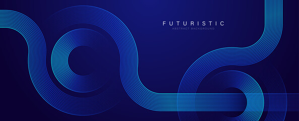 Abstract glowing circle lines on dark blue background. Geometric stripe line art design. Modern shiny blue lines. Futuristic technology concept. Suit for business, poster, brochure, corporate, website
