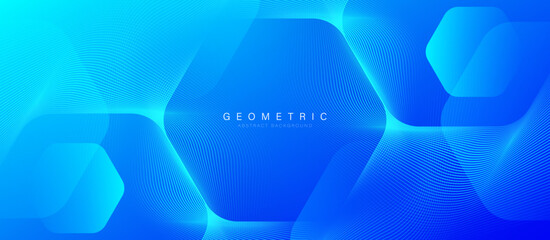Modern abstract blue background with glowing geometric lines. Blue gradient hexagon shape design. Futuristic technology concept. Suit for brochure, science, website, banner, flyer, presentation, cover