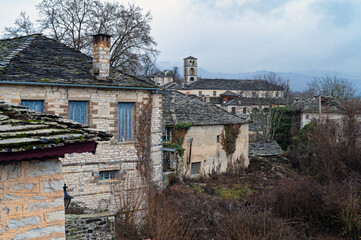 Stone houses at the traditional village of Dilofo in Epirus, Greece
