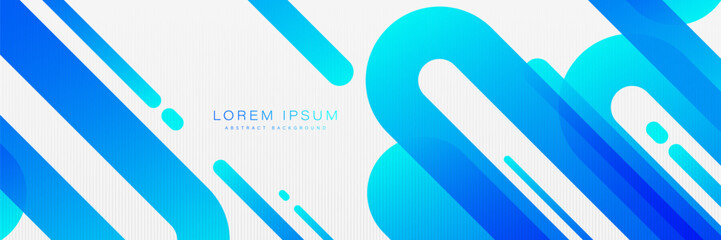 White abstract wide banner background with blue geometric shapes. Minimal geometric. Modern futuristic concept. Suit for cover, header, business, presentation, corporate, website, flyer