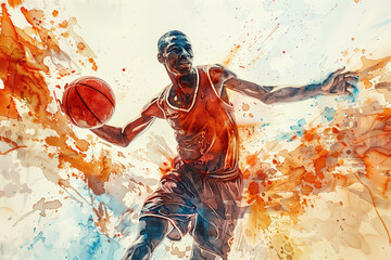 Young Male Basketball Player Man Dribbling The Ball on Basketball Court in Action