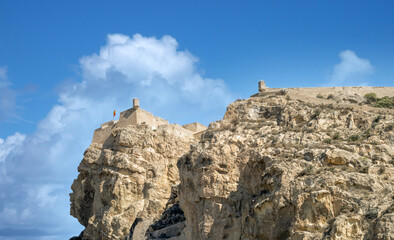 Santa Barbara castle on the top of Mount Benacantil in the city center of Alicante, Valencia region, Spain