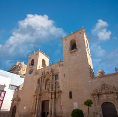 The Basilica of Santa Maria, the oldest church in Alicante, Spain. Built in Valencian Gothic style between the 14th and 16th centuries over the remains of a mosque.