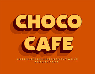 Vector advertising poster Choco Cafe. Creative bright Font. Modern 3D Alphabet Letters and Numbers.