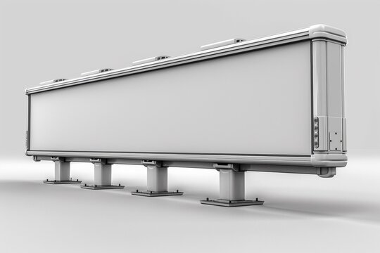 A large billboard on three metal poles with a gray background, AI