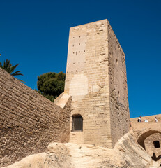 Ruins of an old moorish tower, Santa Barbara Castle, Alicante, Valencia region, Spain