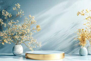 Blue and Gold Podium: Stunning Product Platform Background for Creative Content