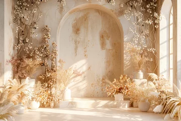 Boho Chic Cream Arch Backdrop: Realistic and Stylish Photography Background