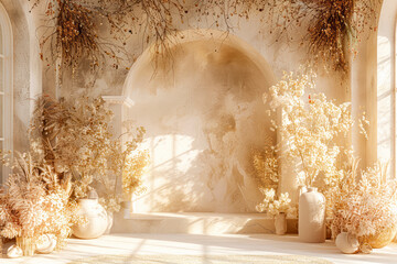 Boho Chic Cream Backdrop: Realistic Arch for Stunning Photo Shoots