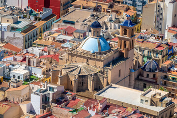 Aerial view of San Nicolás Cathedral in the olf city center of Alicante, Valencia region, Spain