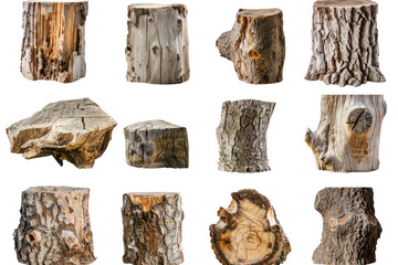 Abstract Tree Stumps: Different tree stump profiles, each showcasing unique shapes and patterns created by nature.