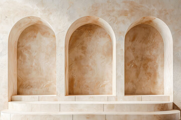 Minimalist Elegance: Three Arches in Pastel Beige with Ragging Painting Technique