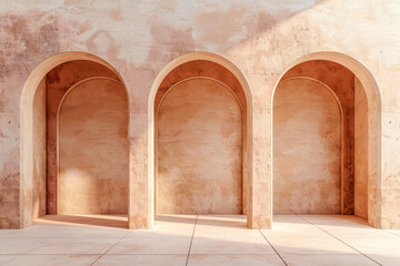 Minimalist Elegance: Three Arches in Pastel Beige with Ragging Painting Technique