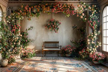 French Indoor Room Blooms: A Captivating Floral Arch Display