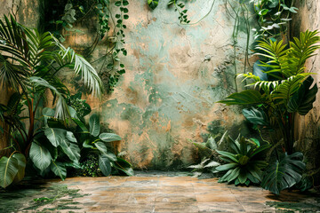 Obraz premium Jungle-themed Cake Smash Backdrop in Earthy Tones with 85mm Lens