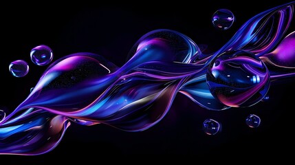 Swirling purple and blue liquid glass waves on black background