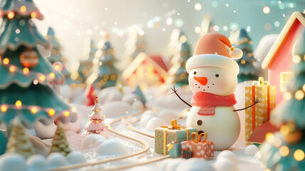 Embrace the holiday cheer with this cheerful winter scene, featuring a charming snowman