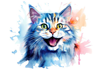 Cartoon of cat with colorfull fur with Transparent background - obrazy, fototapety, plakaty