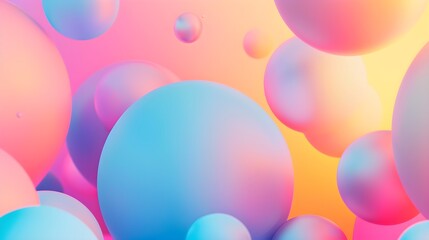 Abstract three dimensional balls in pastel blue, pink and yellow gradient colors.