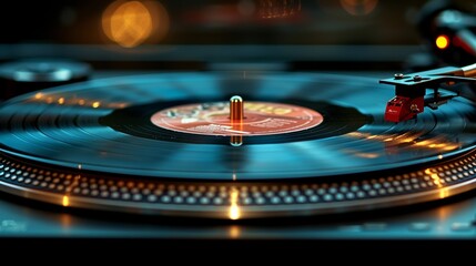 Close-up of turntable with vinyl record and stylus - 783082937