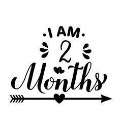 I am 2 Month lettering. Baby milestone card design. Vector template for typography poster, nursery banner, baby clothes, etc.