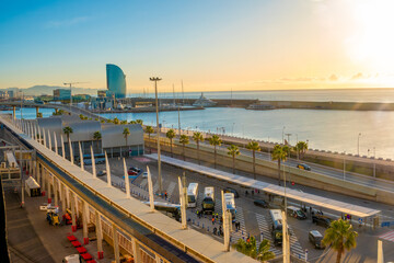 The harbor of Barcelona, right in the city center sea front, Catalonia, Spain