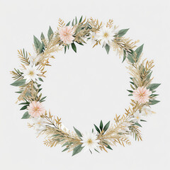 flower wreaths gold color. Hand drawn design elements. Floral pattern vector illustration.