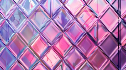 A close up of a vibrant rhombus glass window, Pink and blue stained glass background.
