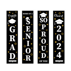 Graduation vertical signs. Graduates class of 2024.  Grad party decorations.  Vector template.