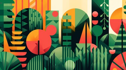 Fototapeta premium Geometric abstract green forest illustration poster background