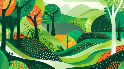 Fotobehang Geometric abstract green forest illustration poster background © jinzhen