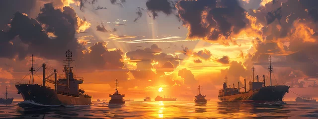 Fototapeten Twilight Maritime: A Symphony of Light and Commerce © Manuel
