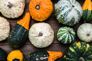 Fresh pumpkins background. Autumn harvest and Thanksgiving concept. - 783085344