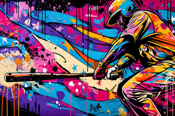 graffiti on the wall with a baseball player