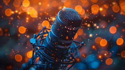 Vibrant Microphone Capturing the Essence of Resonating Sound Waves for Broadcasting Recording and Music Production - obrazy, fototapety, plakaty