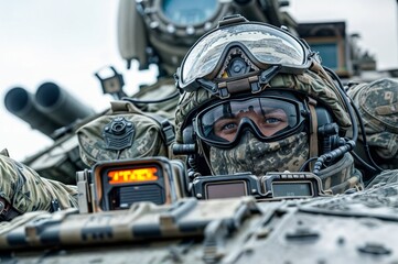 Military tank crewman close-up portrait