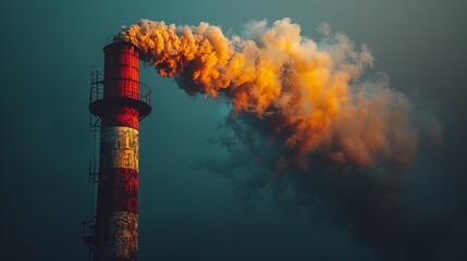 Concept of carbon emissions, represented by smoke billowing from factory chimneys - 783087150