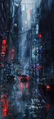Cyberpunk Rainy Street Scene, Amazing and simple wallpaper, for mobile