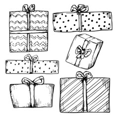 Gift box set vintage vector sketch drawing