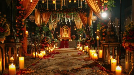 Fototapeta na wymiar The Beautiful Decorations cultural program, Wedding Decorations, props, candlelight of Bangladesh