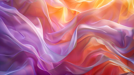 Obraz premium Elegant waves of silk textures in a vibrant blend of purple, pink, and orange hues
