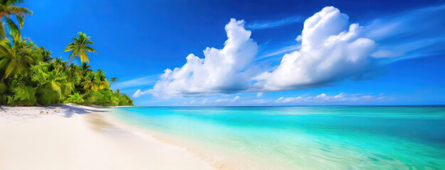 Maldivian Beach with Pristine Waters. The serene shores of the Maldives invite with clear turquoise...
