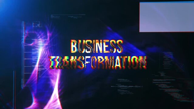 Abstract animation of Business Transformation gold glitch text effect animation digital sci fi hitech effect for technology background  Ending cover for intro, title banner business presentation abstr