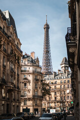 Rue Edmond Valentin - street in Paris with an Eiffel Tower in the background