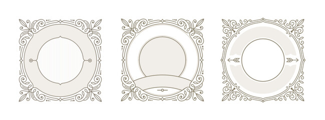 Set of flourishes calligraphic elegant ornamental frames. Vector illustration. Elements for logo or identity design. - 783091510