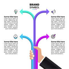 Infographic template. Businessman's hand with 4 arrows