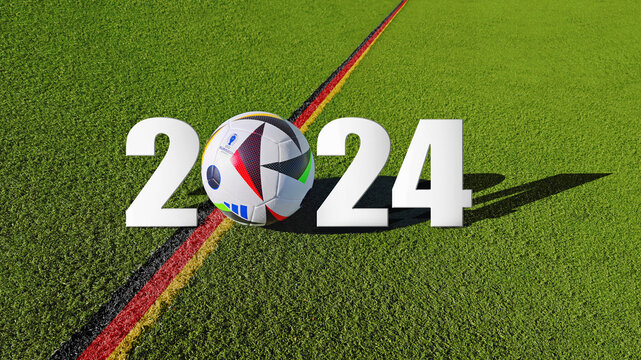 Germany, Hesse, Offenbach am Main, 28.01.2024 a EURO 2024 UEFA bal on the green grass - 2024 Germany