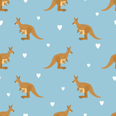 Cute kangaroo seamless pattern. Vector print	