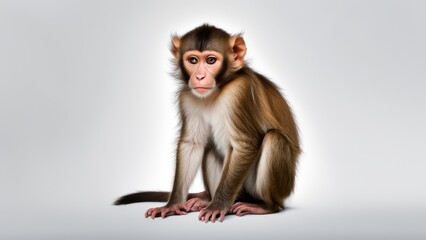 Monkey sitting on a white background with copy space. 3d illustration